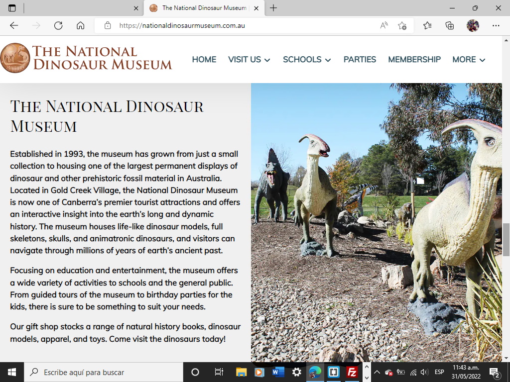 Página del Museo australiano de dinosaurios.